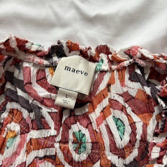 Maeve Anthropologie Short Sleeve Ruffle Yoke Blouse Shirt Top Womens Size Large - Picture 4 of 11